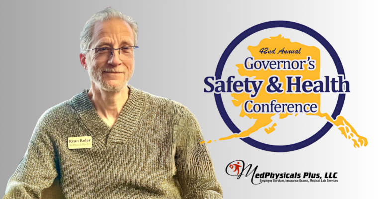 man is standing beside the governor's safety and health conference logo