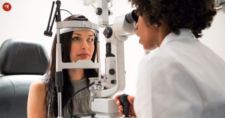 a woman getting an eye exam